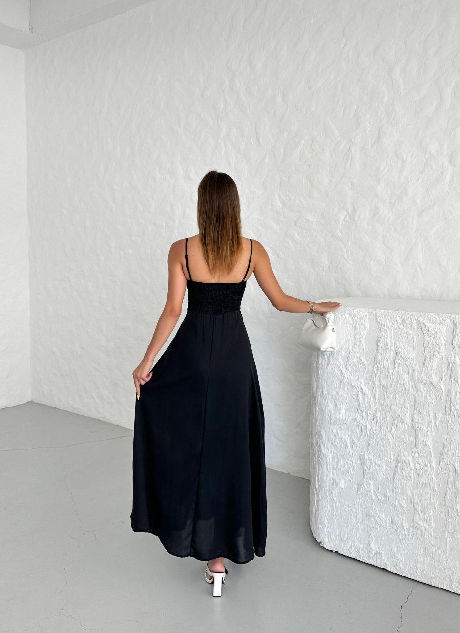 Gipeli Maxi Boy Askılı Elbise Siyah